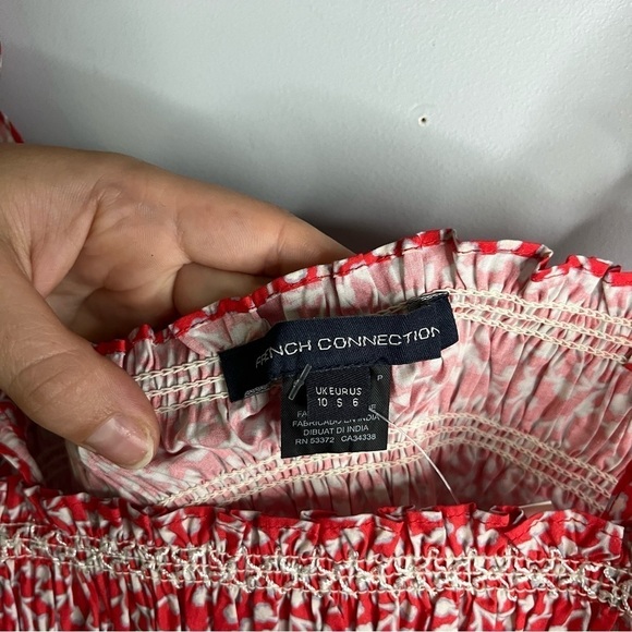 French Connection Smocked Hibiscus Multi Red Organic Cotton Tank Top Sz 6 NWT - Picture 8 of 16